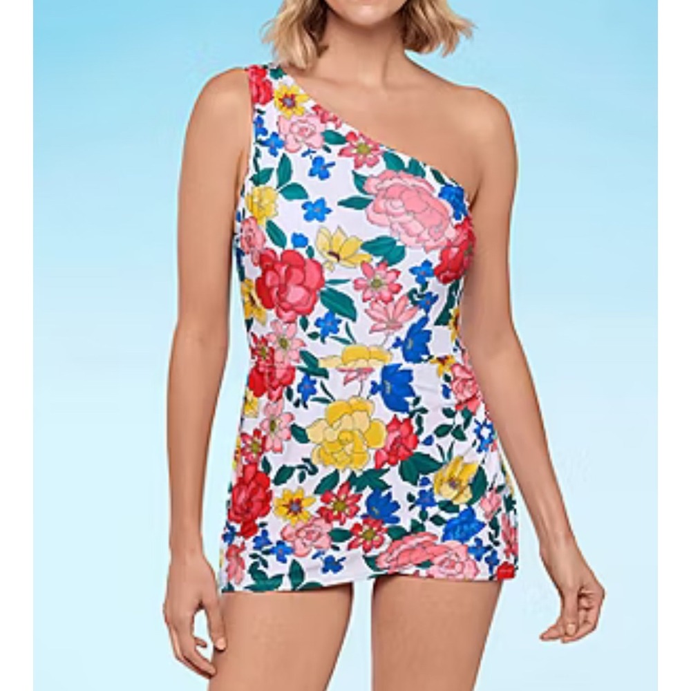 Liz Claiborne Floral Sorbet One Shoulder Swim Dress One Piece Women's Size‎ 6